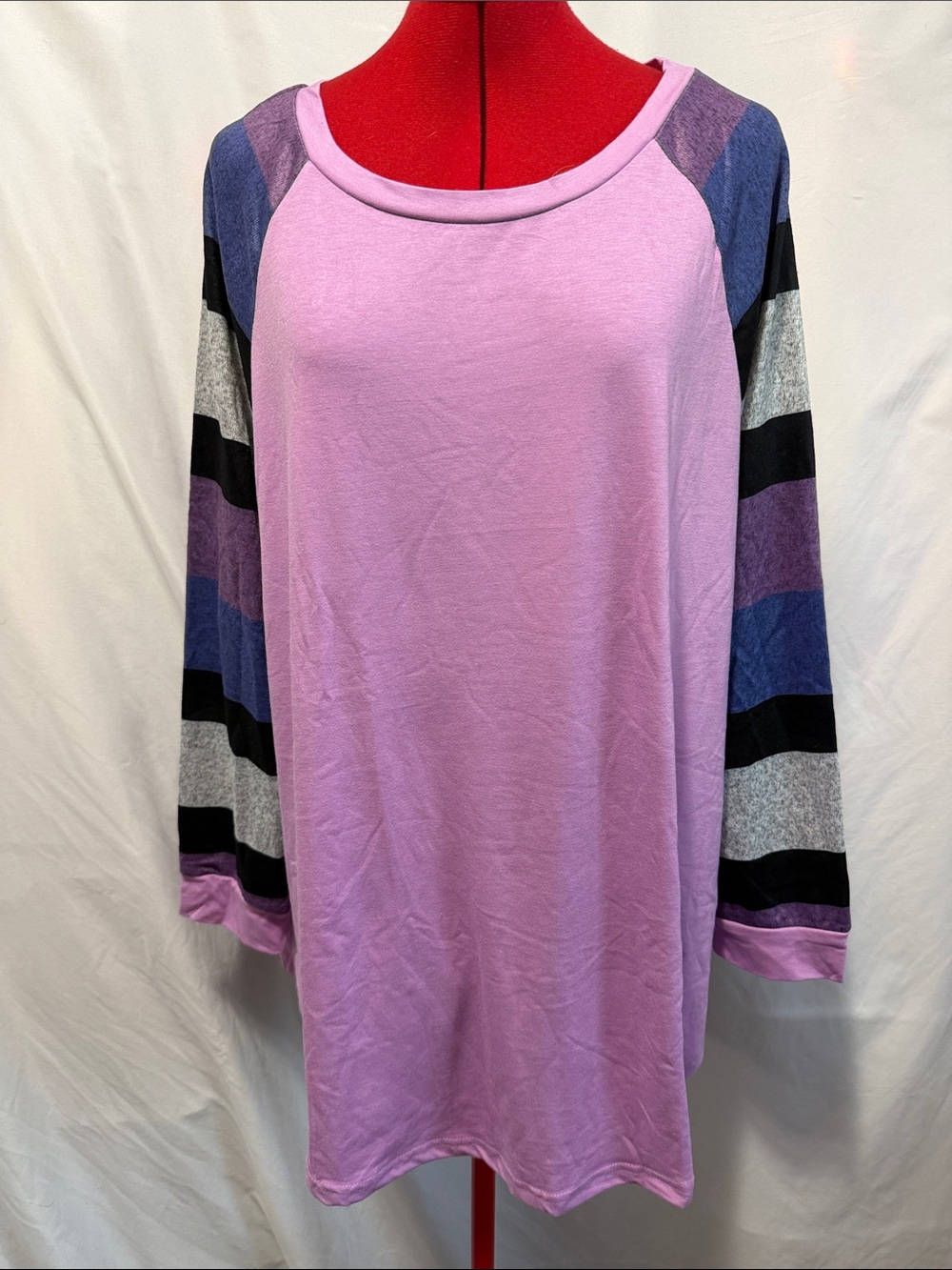 Women's Lavender Scoop-Neck Sweater with Striped Raglan Sleeves